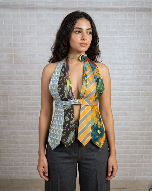 Handmade Upcycled Tie Vest Top with Choker