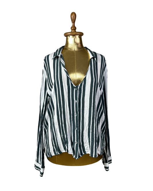 Jacqueline De Yong Striped Deep V Neckline Shirt - Large