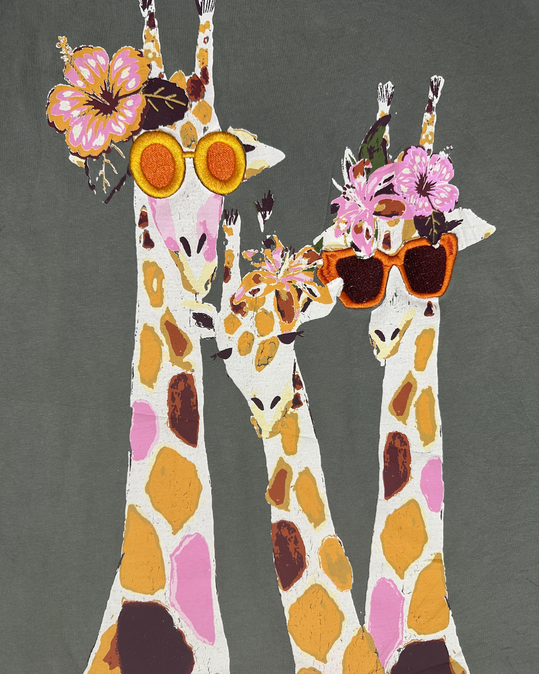 Giraffe Print Embroidered T-Shirt - Women's Large
