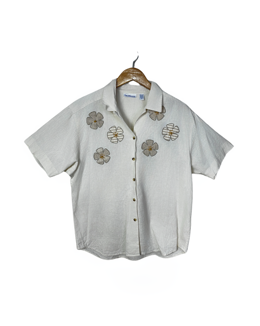 David Brooks Cotton-Linen Blend Embroidered Shirt - Large