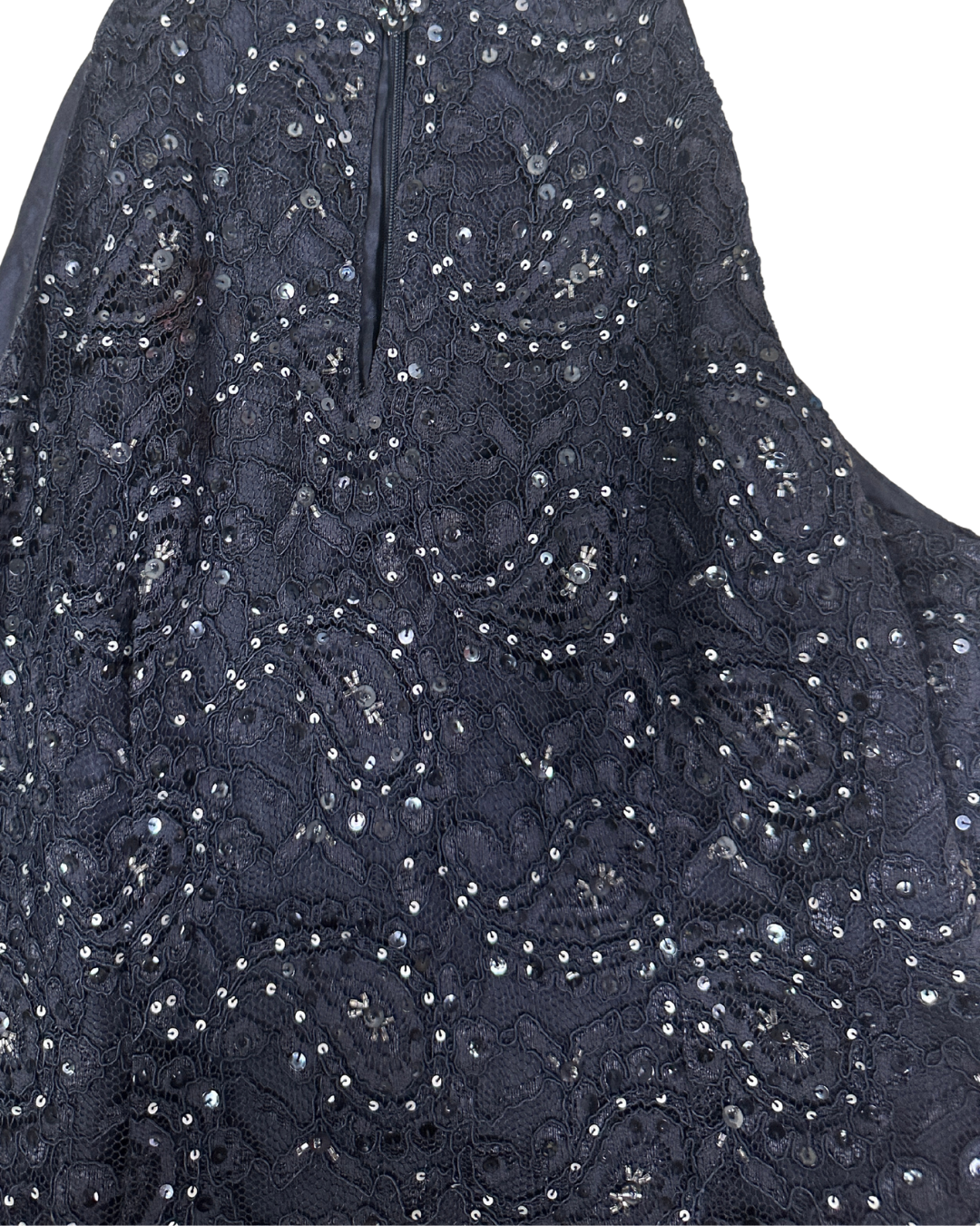 Precis Petite Navy Lace & Sequin High-Neck Keyhole Cocktail Dress - Large