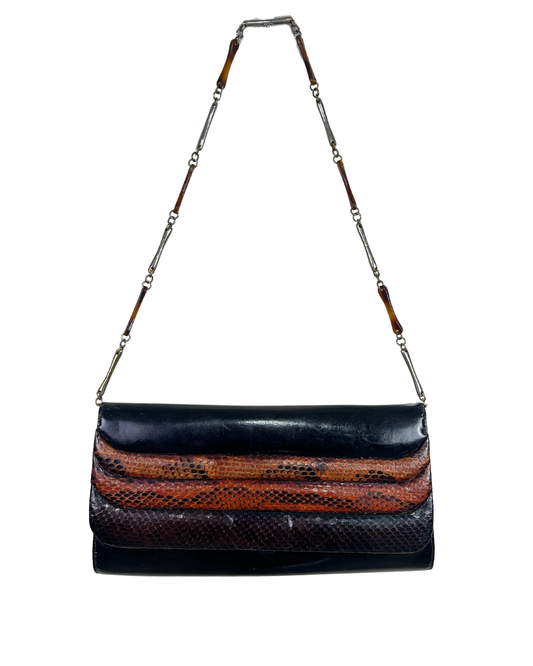 Vintage 90s Genuine Leather & Snakeskin Chain Shoulder Bag