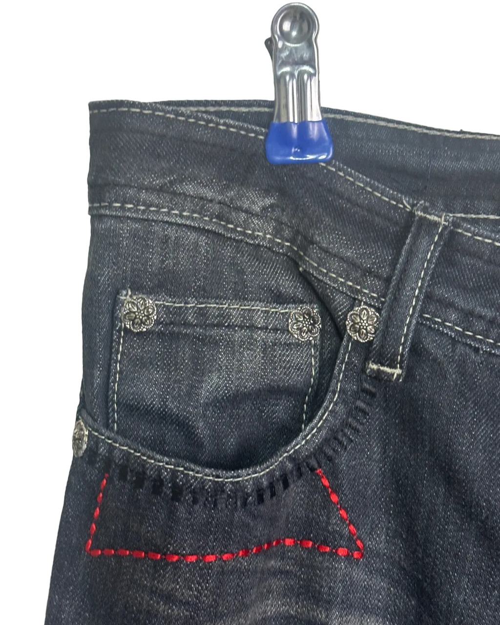 Miss Teen Y2K Dark Wash Jeans with Knee Buckles & Back Zippers