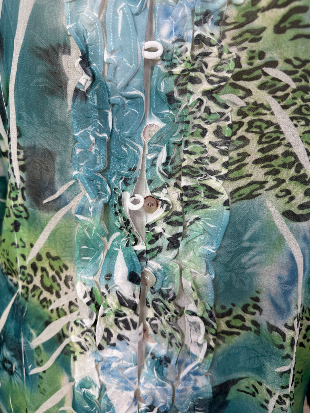 Animal Print Turquoise Blouse - Large