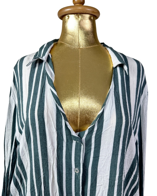 Jacqueline De Yong Striped Deep V Neckline Shirt - Large