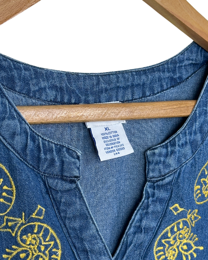 Embroidered Denim Blouse XL
