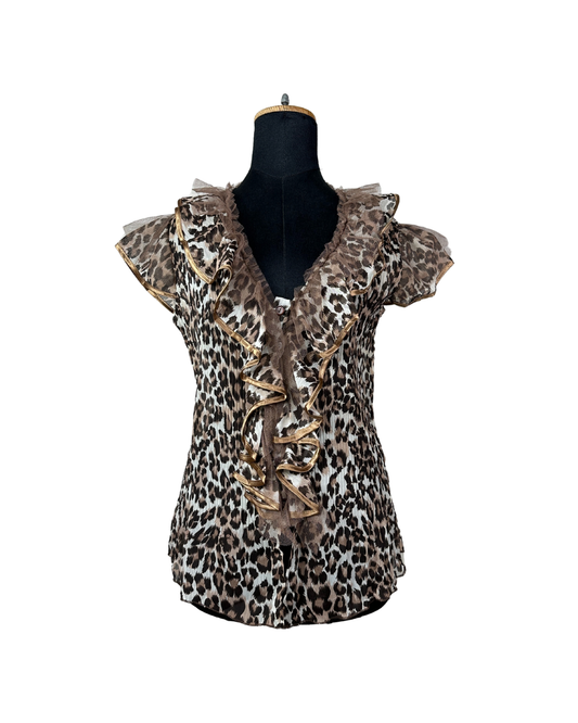 Sheer Ruffled Animal Print Blouse