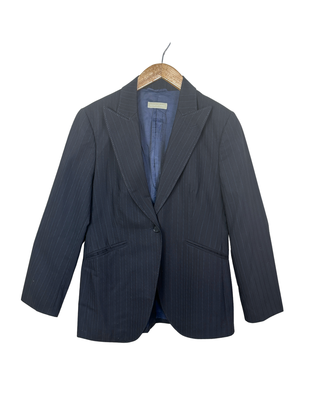 Massimo Dutti Navy Pinstripe Wool Women's Blazer