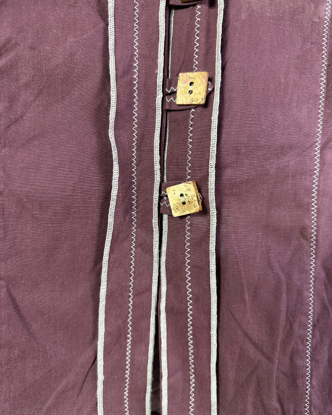 Y2K Burgundy Stitch Detail Fitted Shirt with Wooden Buttons  Small