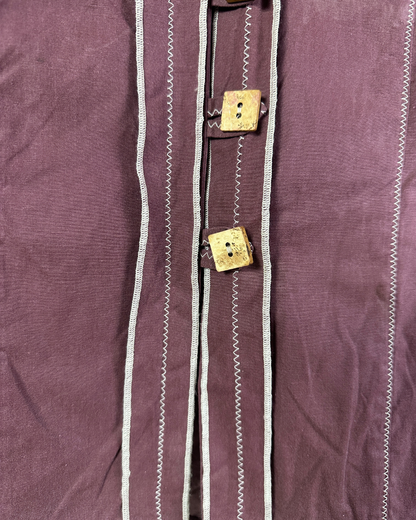 Y2K Burgundy Stitch Detail Fitted Shirt with Wooden Buttons  Small