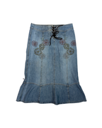 Y2K Embroidered Midi Denim Skirt