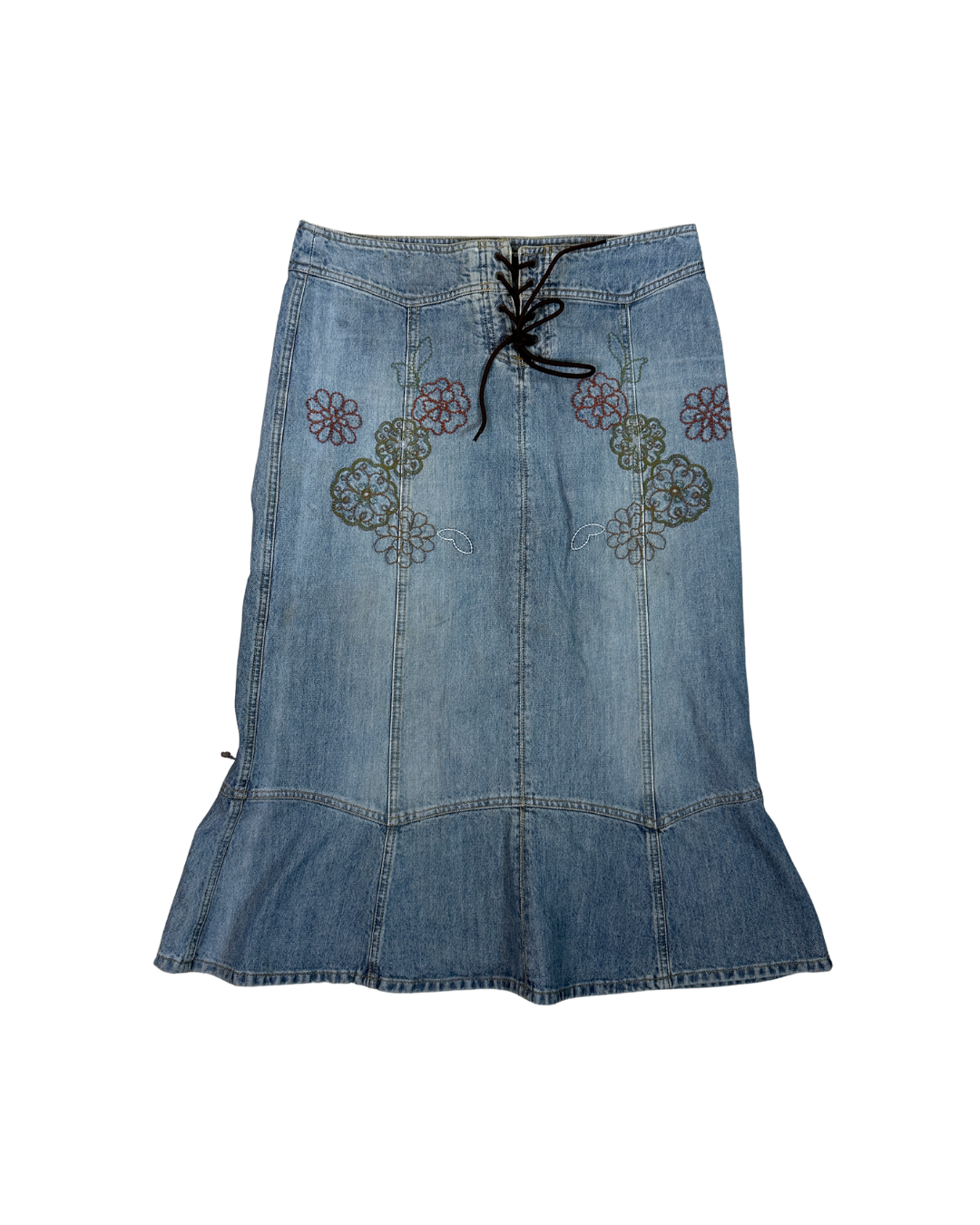 Y2K Embroidered Midi Denim Skirt