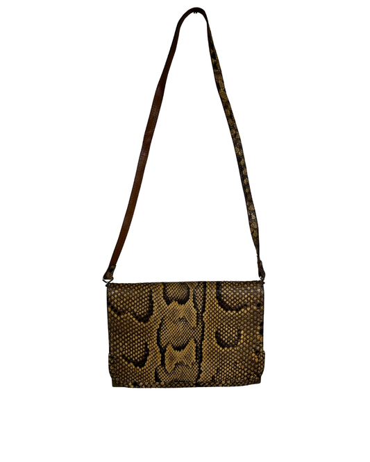 Vintage Genuine Snakeskin Crossbody Bag with Gold Accents