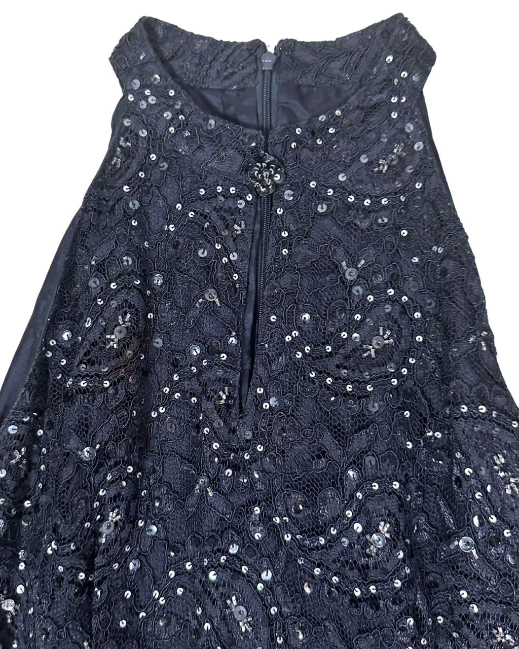 Precis Petite Navy Lace & Sequin High-Neck Keyhole Cocktail Dress - Large