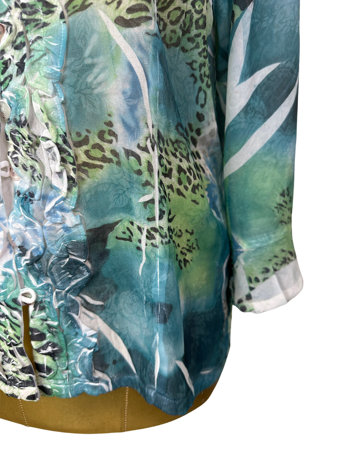 Animal Print Turquoise Blouse - Large