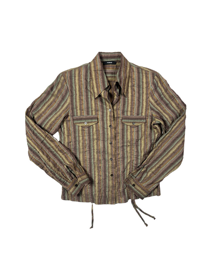 Verse Striped Fitted Shirt Drawstring Hem with Shoulder Pads