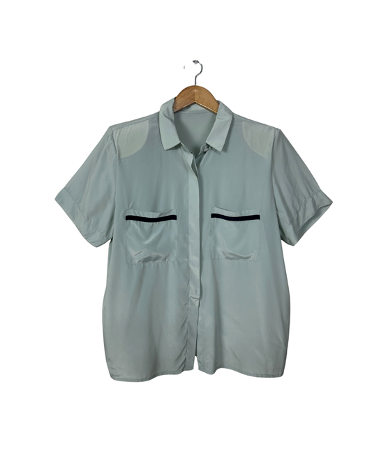 Vintage Sage Green Pure Silk Shirt - Women's Medium