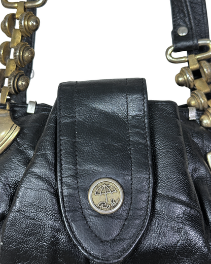 Vintage Y2K Arnold Palmer Genuine Leather Shoulder Bag w/ Brass Chain Details