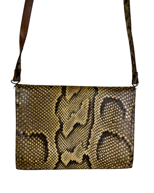 Vintage Genuine Snakeskin Crossbody Bag with Gold Accents