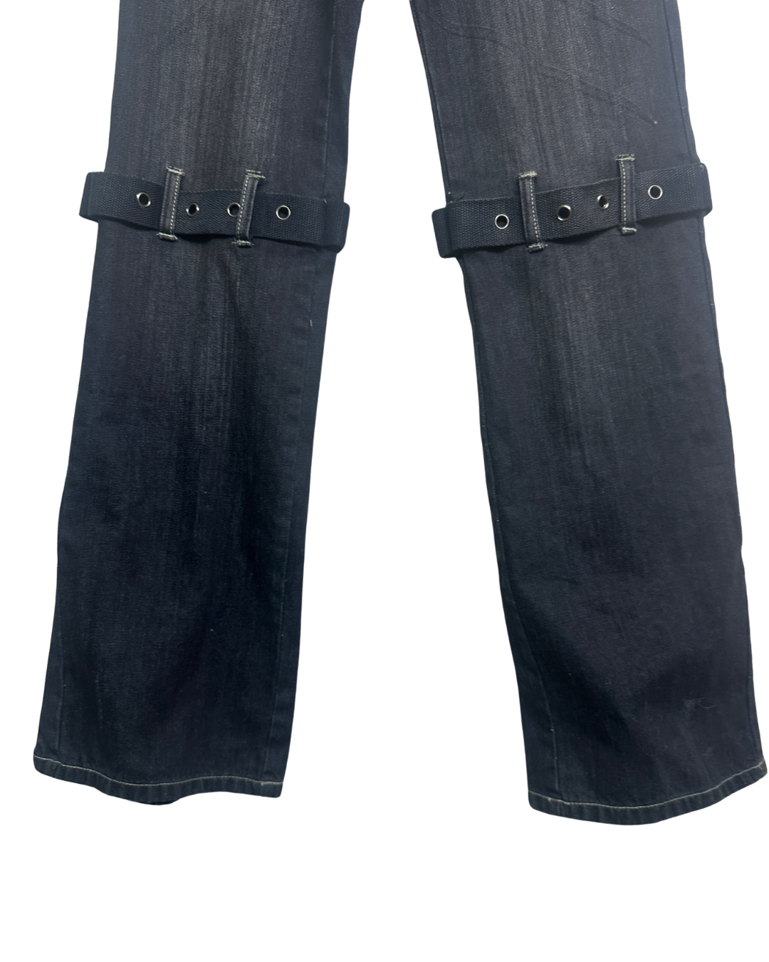 Miss Teen Y2K Dark Wash Jeans with Knee Buckles & Back Zippers