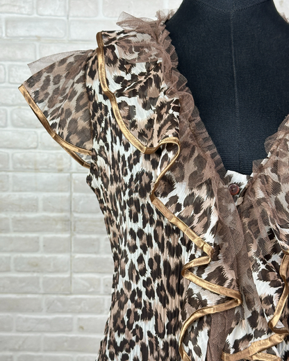Sheer Ruffled Animal Print Blouse