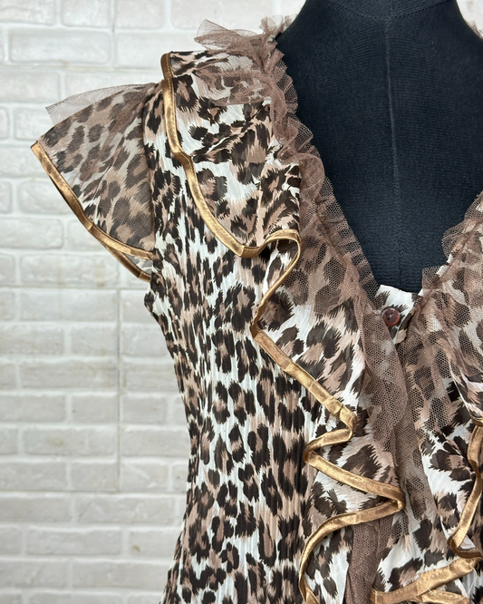Sheer Ruffled Animal Print Blouse