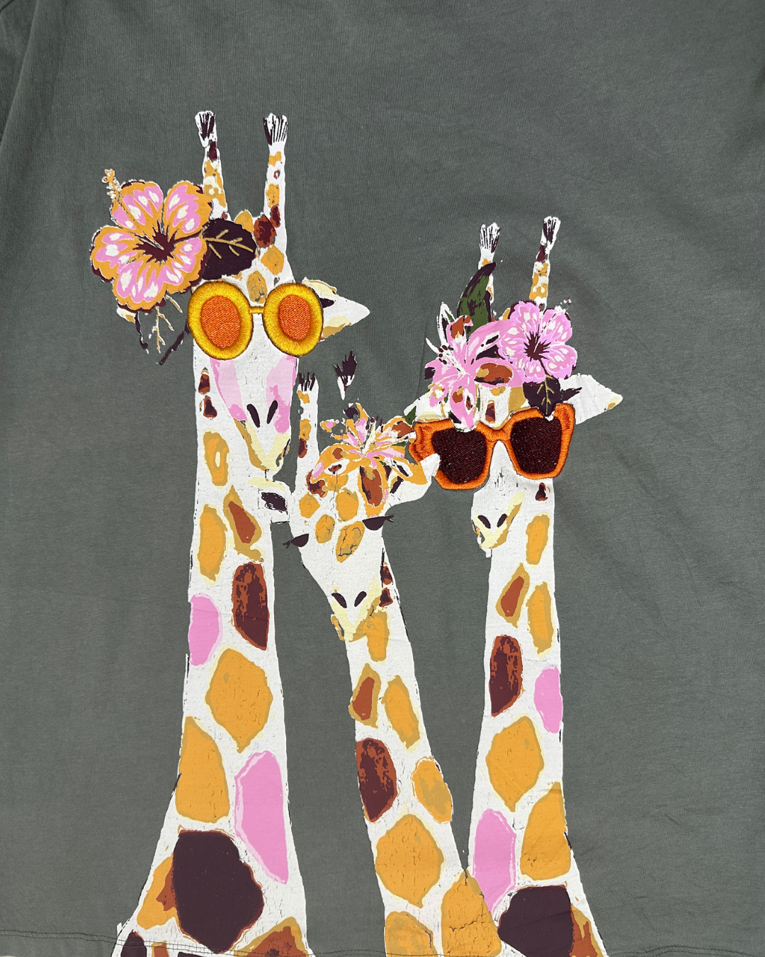 Giraffe Print Embroidered T-Shirt - Women's Large