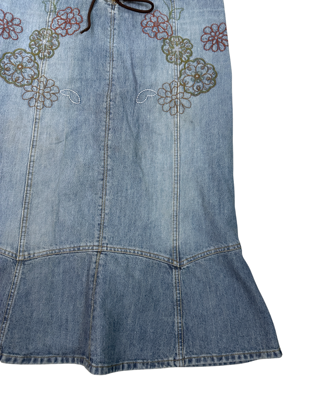 Y2K Embroidered Midi Denim Skirt