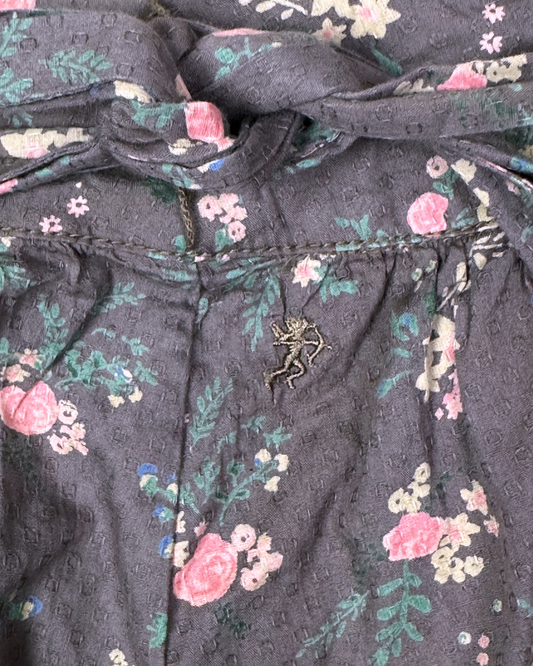 Vintage Floral Skirt with Crochet Lace Detail & Waist Tie