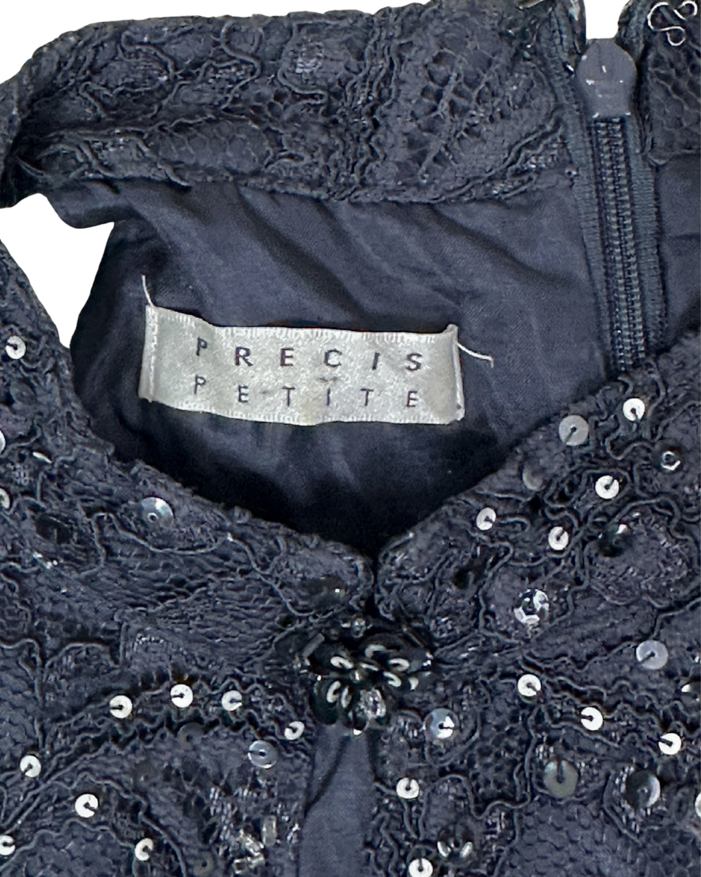 Precis Petite Navy Lace & Sequin High-Neck Keyhole Cocktail Dress - Large