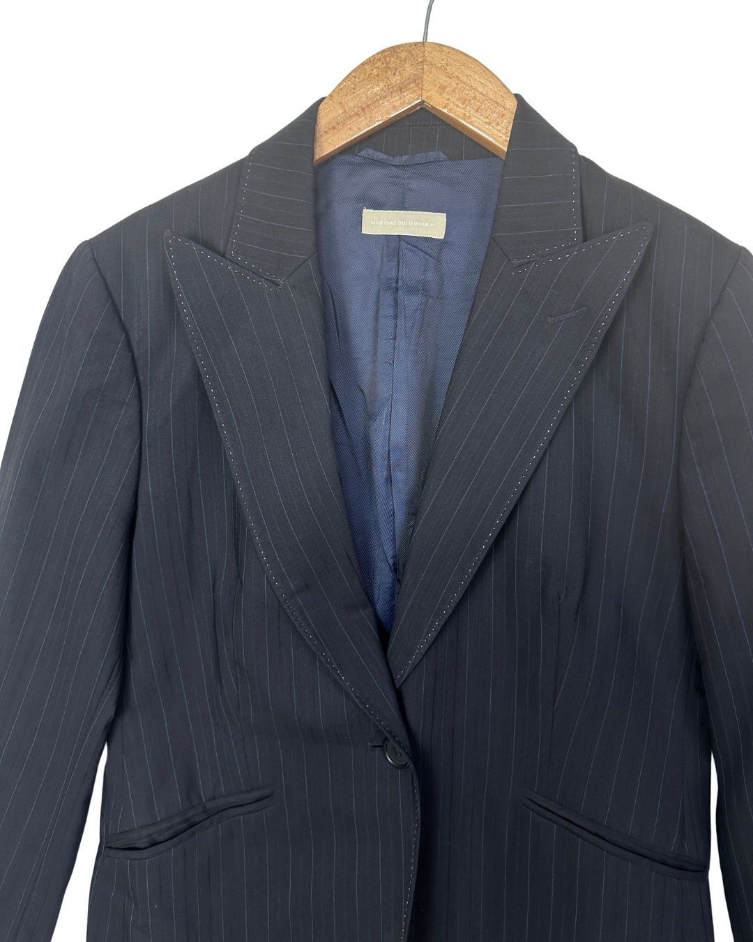 Massimo Dutti Navy Pinstripe Wool Women's Blazer
