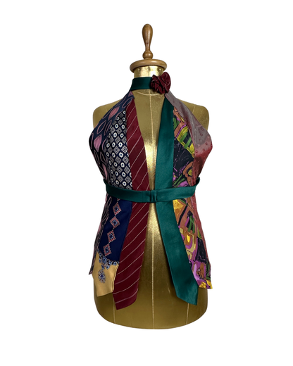 Handmade Upcycled Necktie Halter Vest Top w/ Corset Back & Choker - Medium to XL