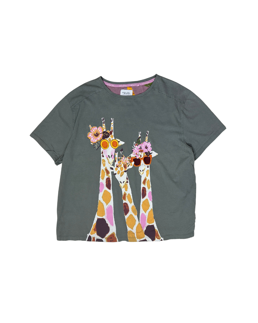 Giraffe Print Embroidered T-Shirt - Women's Large