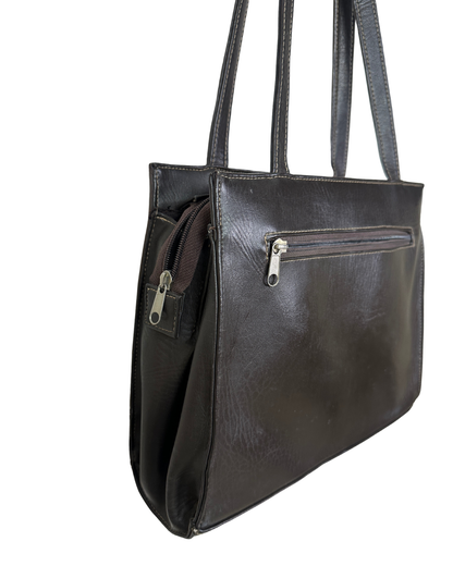 Vintage 1980s Belle Paris Brown Two-Tone Handbag with Gold Lock Detail