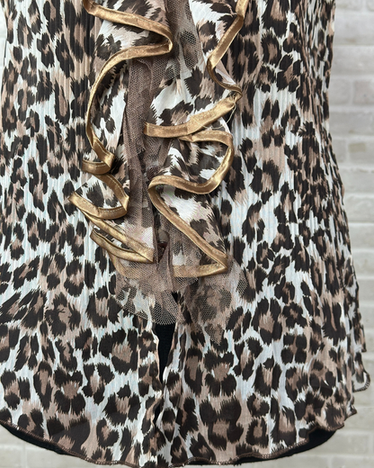 Sheer Ruffled Animal Print Blouse
