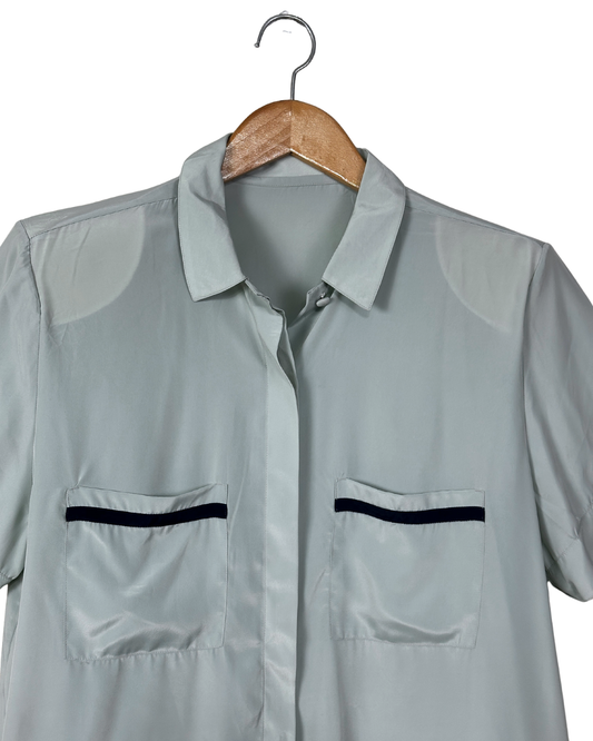Vintage Sage Green Pure Silk Shirt - Women's Medium