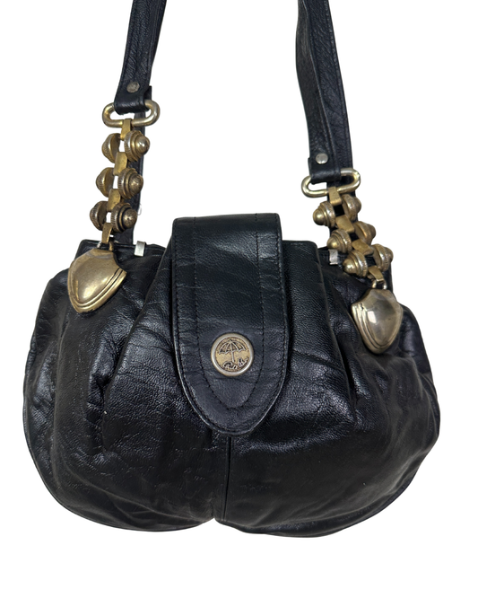 Vintage Y2K Arnold Palmer Genuine Leather Shoulder Bag w/ Brass Chain Details