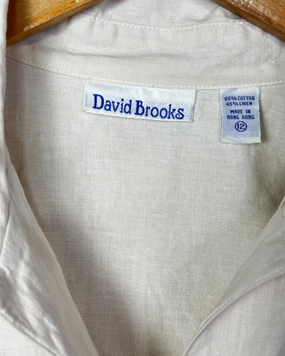 David Brooks Cotton-Linen Blend Embroidered Shirt - Large
