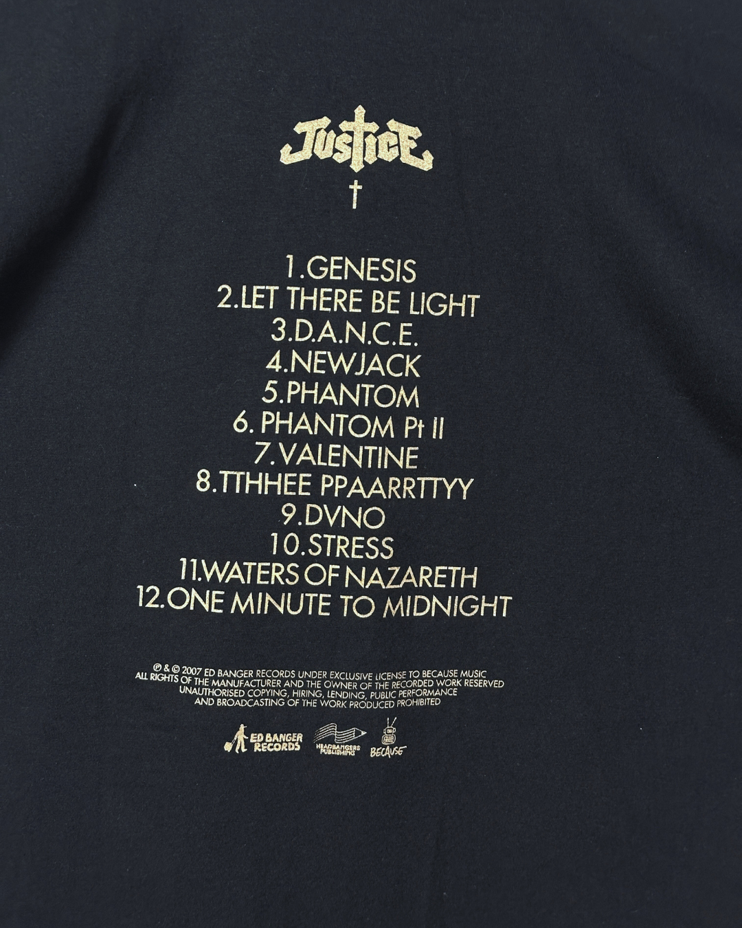 Justice † Cross Logo Tour Tee – 2007 Debut Album Tracklist T-Shirt Medium
