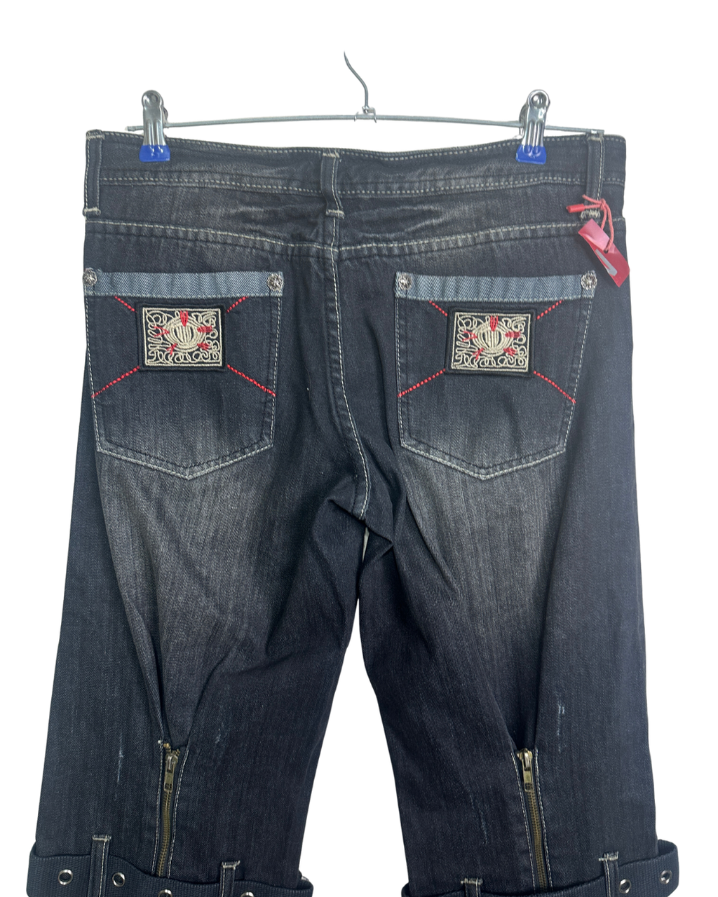 Miss Teen Y2K Dark Wash Jeans with Knee Buckles & Back Zippers