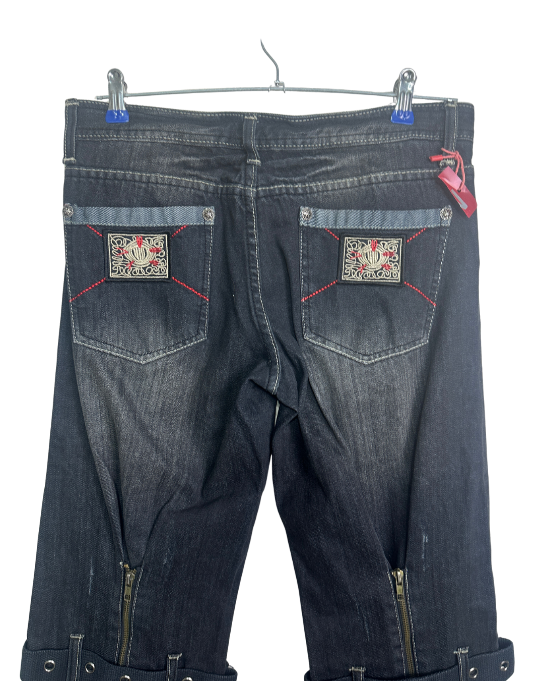 Miss Teen Y2K Dark Wash Jeans with Knee Buckles & Back Zippers