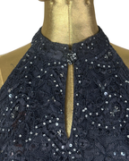 Precis Petite Navy Lace & Sequin High-Neck Keyhole Cocktail Dress - Large