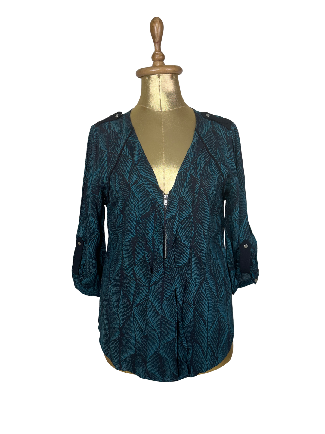 Warehouse Leaf Pattern Half-Zip Blouse - Medium