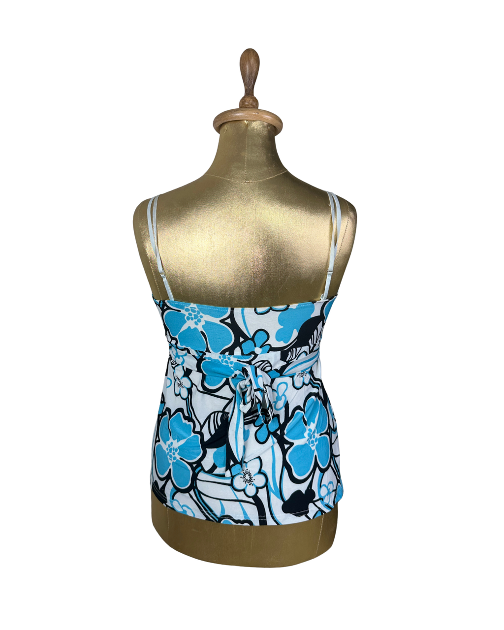 Y2K Blue Tropical Floral Padded Cami Top w/ Back Tie - Small