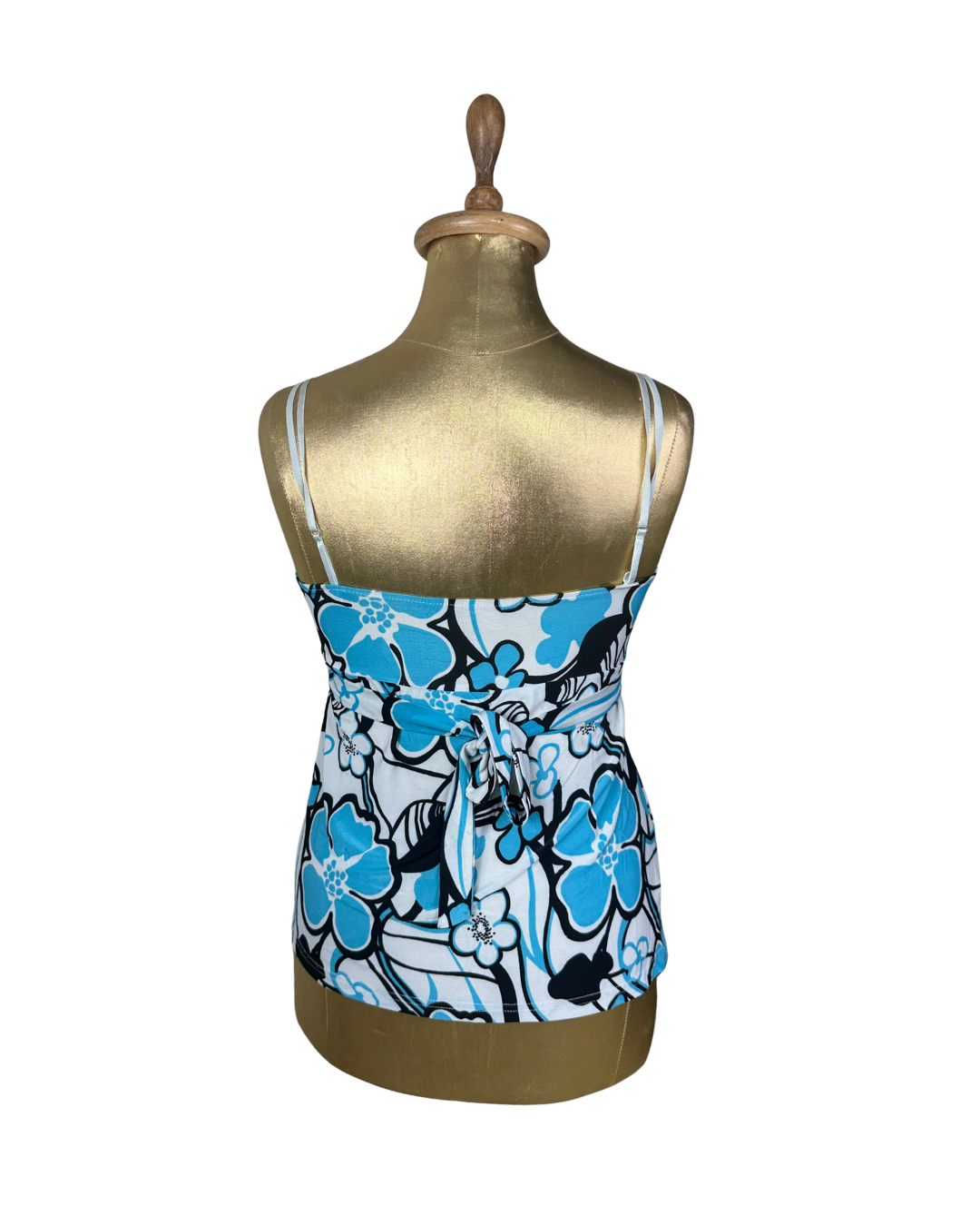 Y2K Blue Tropical Floral Padded Cami Top w/ Back Tie - Small