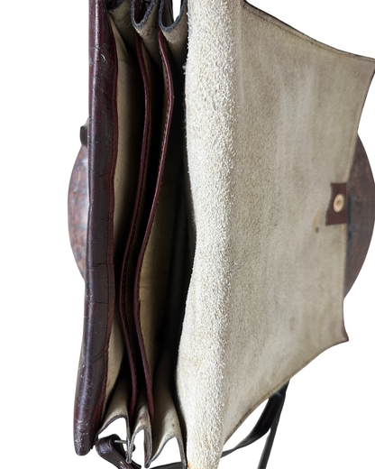 Vintage Egyptian Embossed Genuine Leather Burgundy Messenger Bag