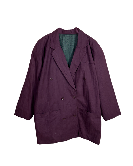 Vintage Double Breasted Patch Pockets Blazer Jacket - Large