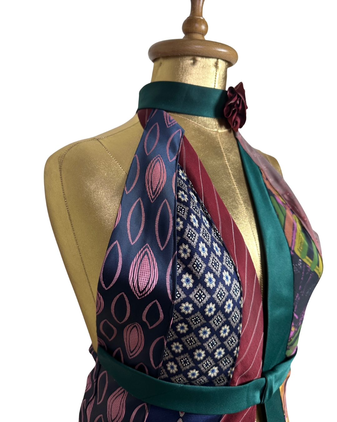 Handmade Upcycled Necktie Halter Vest Top w/ Corset Back & Choker - Medium to XL