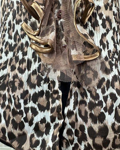 Sheer Ruffled Animal Print Blouse