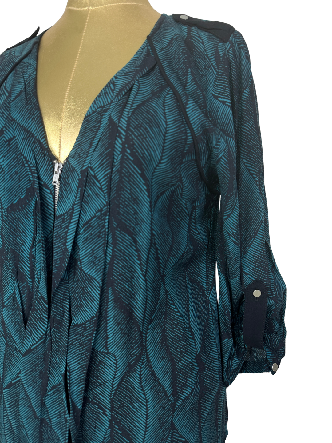 Warehouse Leaf Pattern Half-Zip Blouse - Medium
